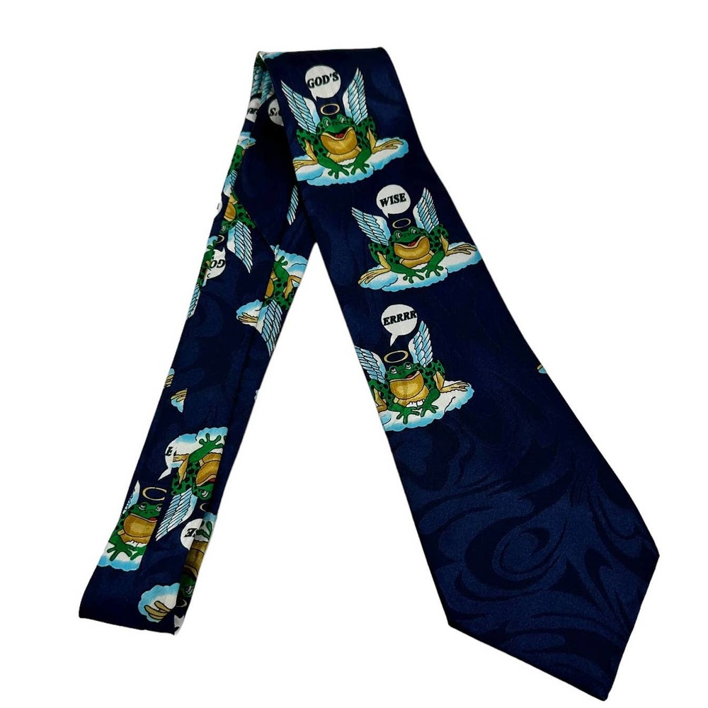FRATELLO NAVY BLUE “GOD’S WISER” FROG ANGELS ALL OVER PRINT MEN’S TIE